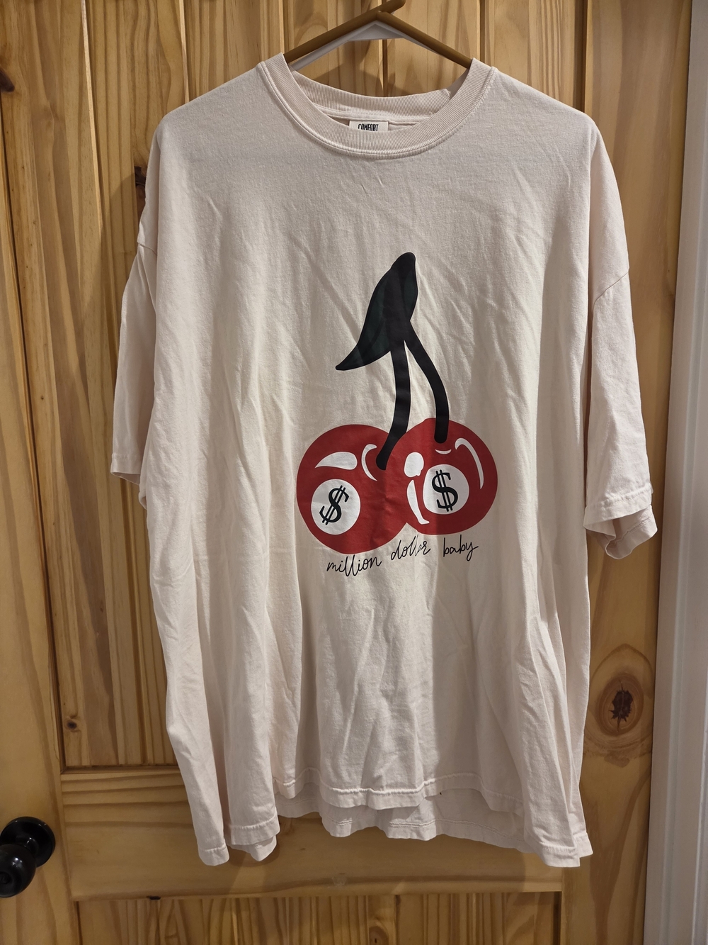 Comfort Colors Light Pink Tee with Center Cherry Graphic - Red & Black